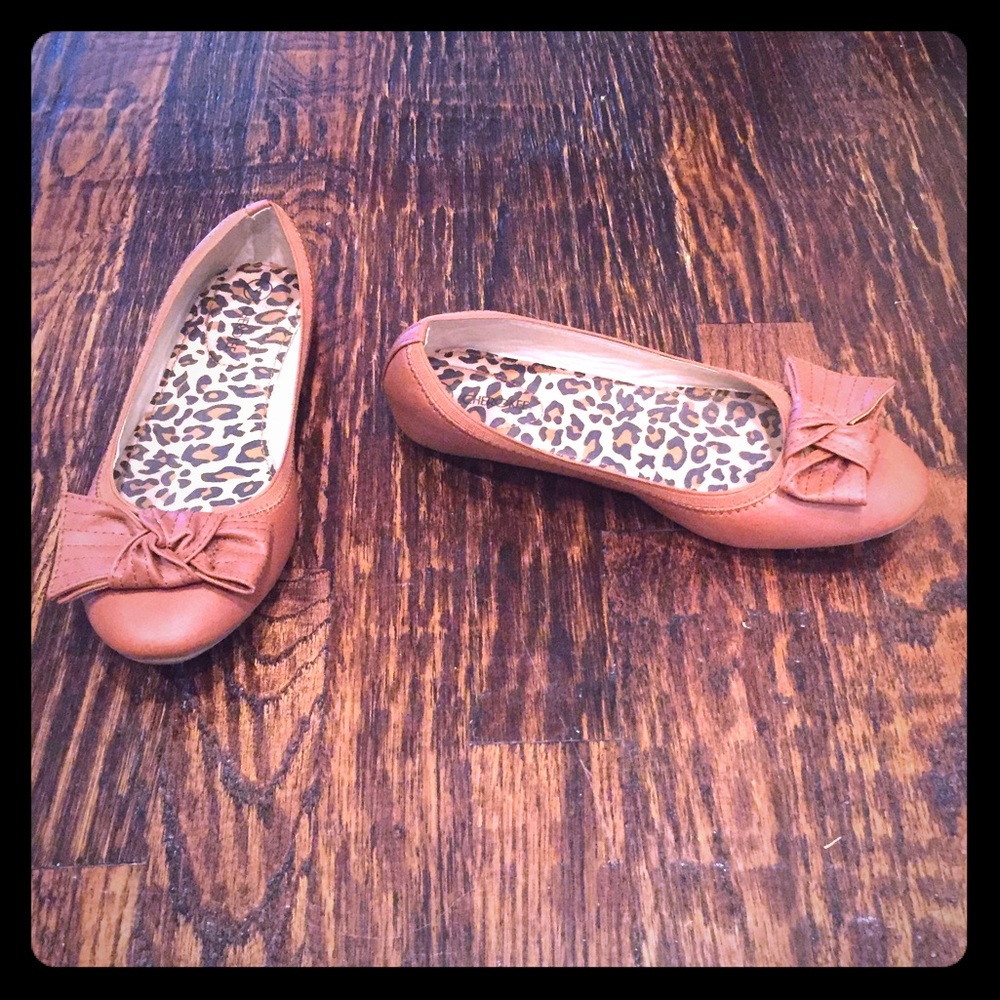 Caramel Brown Flats with Bow Girls Size 4